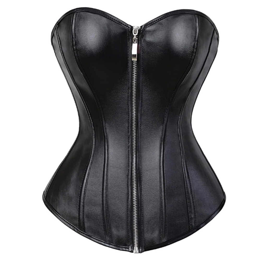 Faux leather bustier corset top black zipper lace up size xxl 2xl